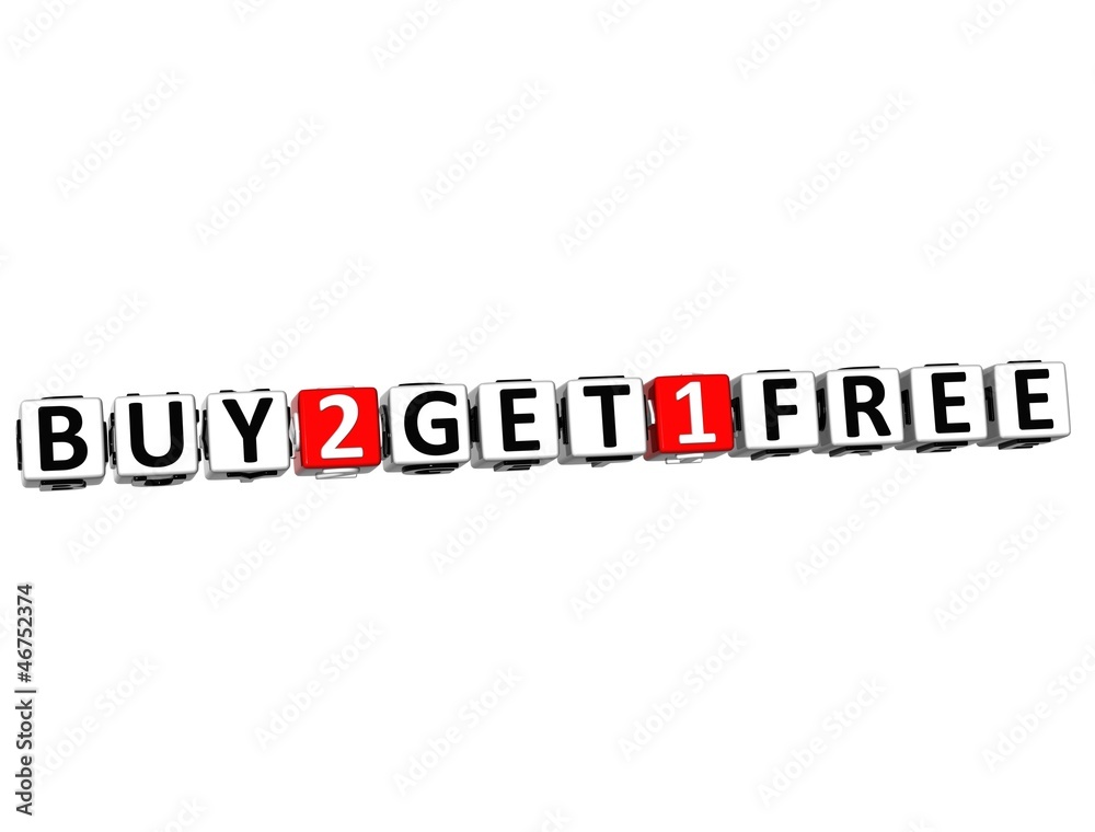 3D Buy Two Get One Free Button Click Here Block Text