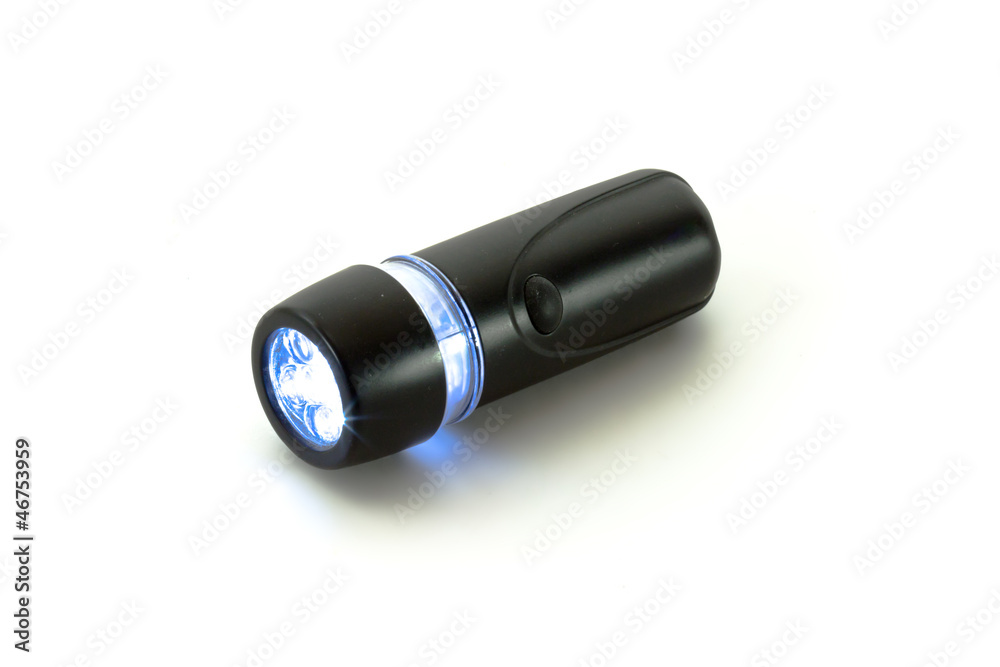 Bicycle front light turned on isolated on white background Bicycle front light turned on isolated on white background