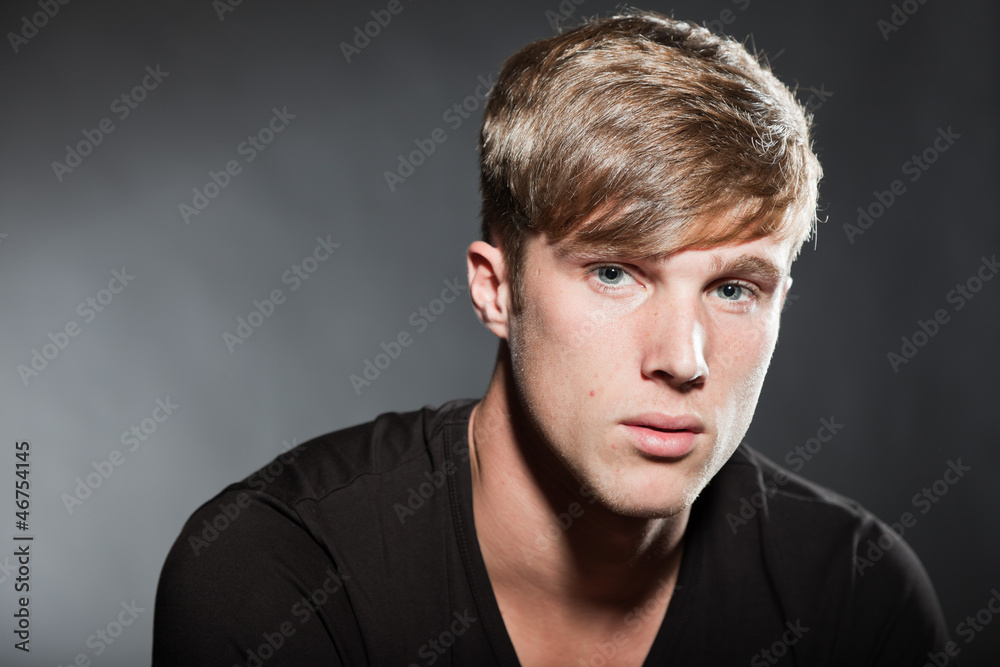 Fashion beauty portrait of young man with short brown hair. Fashion beauty portrait of young man with short brown hair.