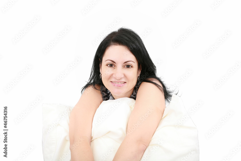 Portrait of a happy young woman smiling against white background Portrait of a happy young woman smiling against white background