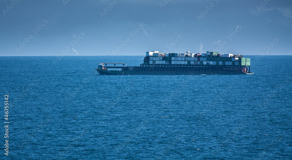 Commercial Freight Barge in the Ocean