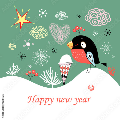 Christmas card with bullfinches