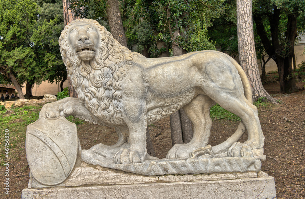 Lion Sculpture in the hill above Piazza del Popolo in Rome