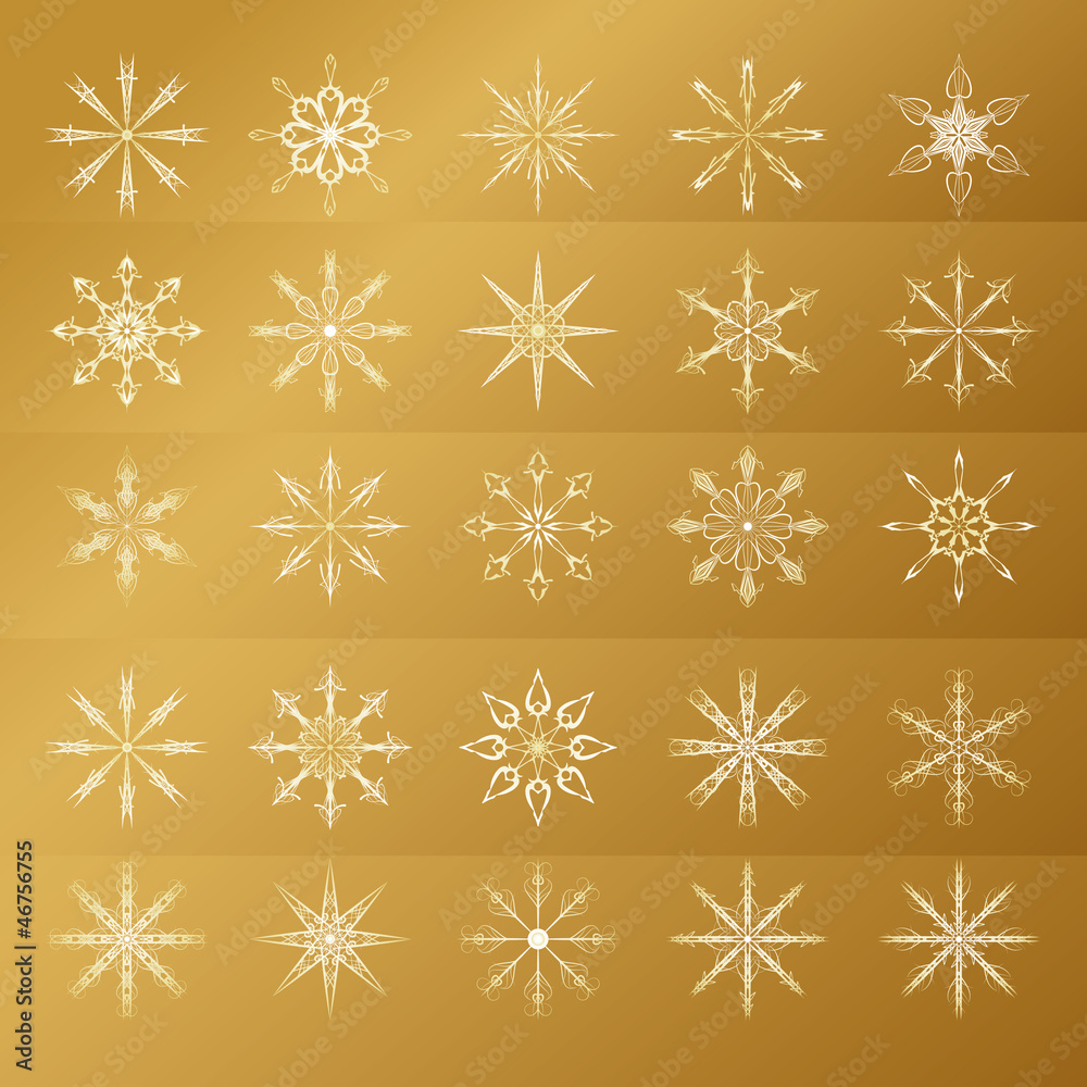 Set of golden snowflakes Set of golden snowflakes