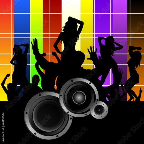 girl with speakers vector illustration