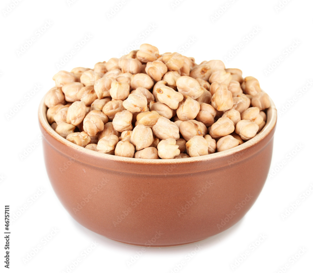 White chickpeas in bowl isolated on white White chickpeas in bowl isolated on white