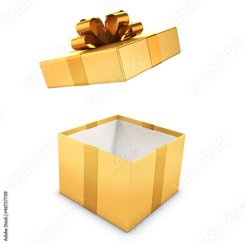 Gold gift box opens