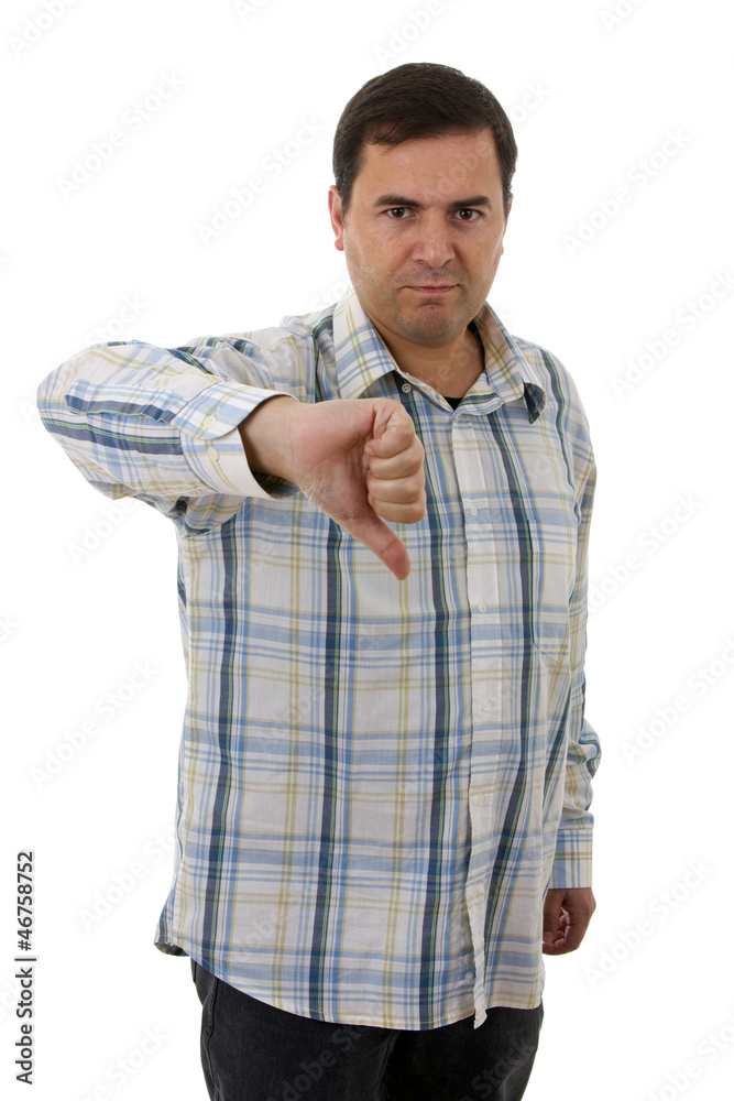 Casual young man going thumb down, isolated on white Casual young man going thumb down, isolated on white