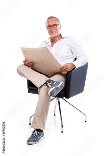 Casual senior man loking for stock rates