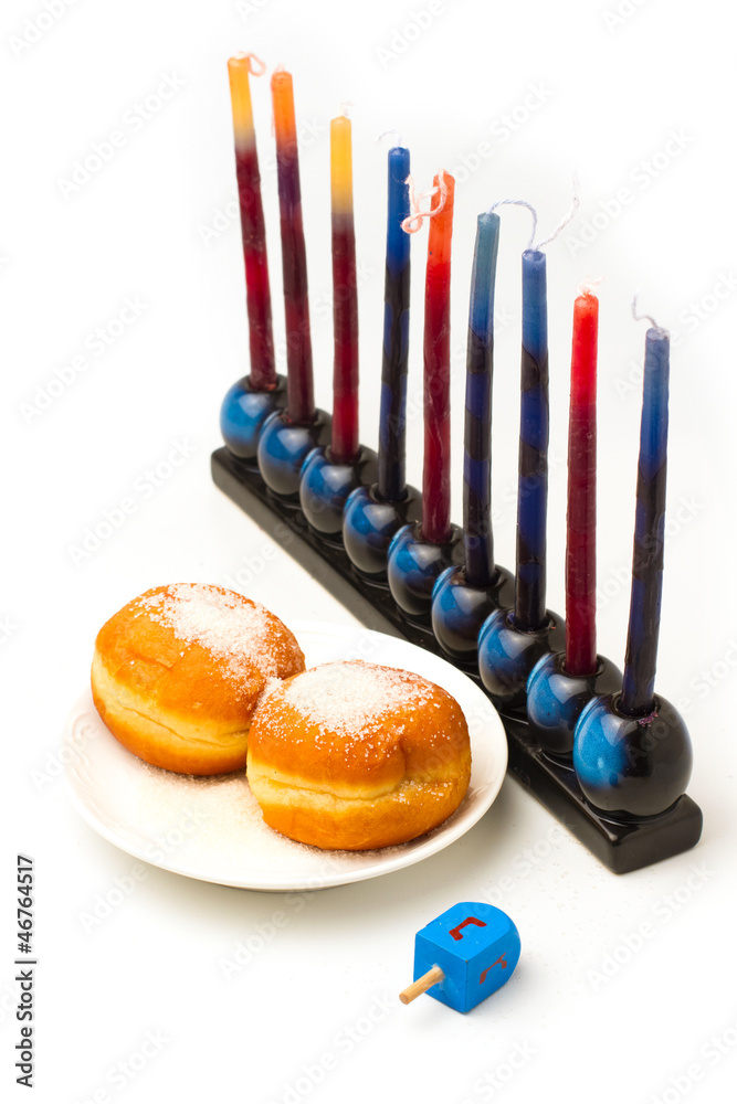 Jewish holiday Hanukkah symbols on white background Jewish holiday Hanukkah symbols on white background