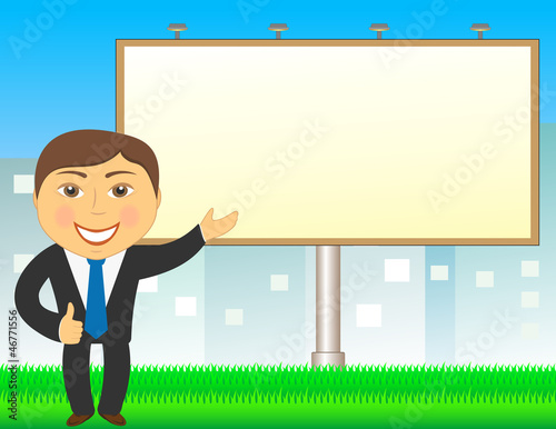succesful real estate agent showing on billboard in city