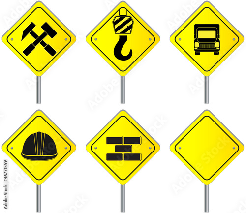 Photography set isolated attention construction sign for road