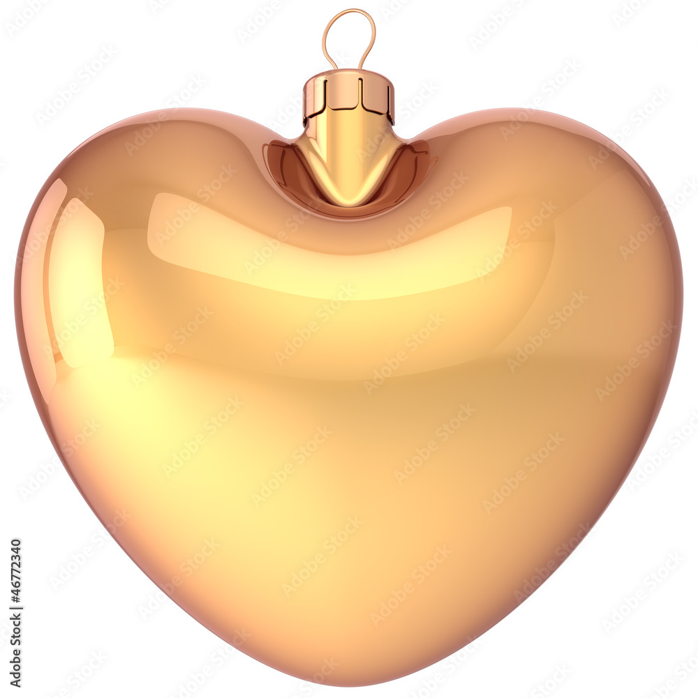 Fototapeta premium Heart Christmas ball gold decoration New Year bauble golden