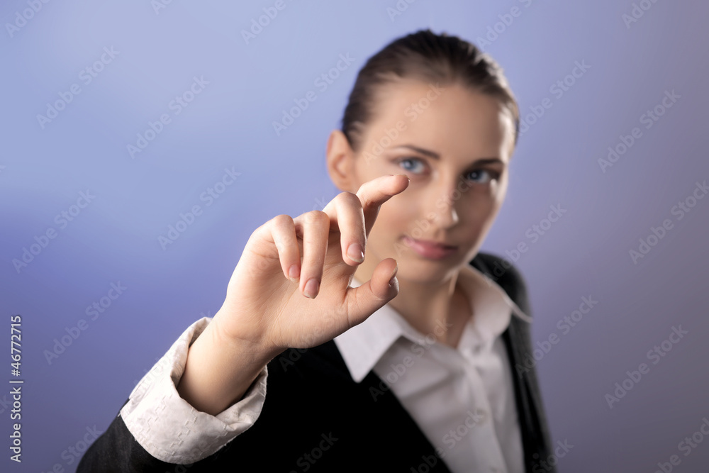 Portrait of a young woman showing something Portrait of a young woman showing something