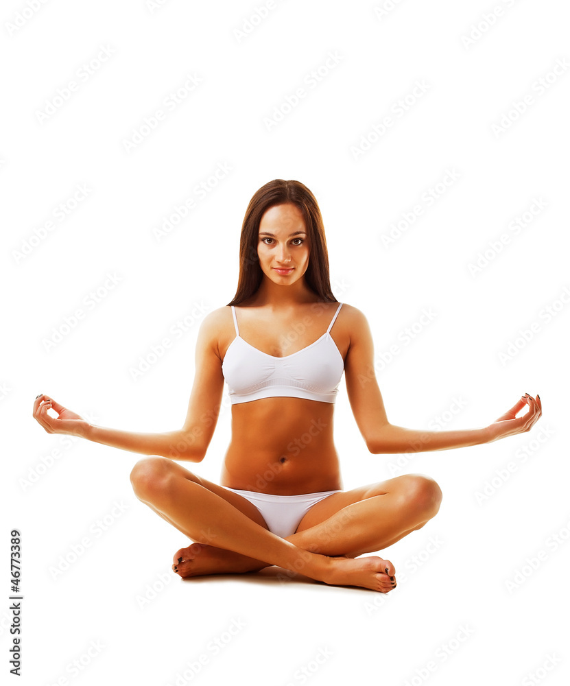 Brunette model in yoga pose