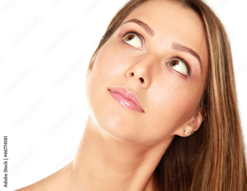 Close-up portrait of woman, isolated on white background Close-up portrait of woman, isolated on white background