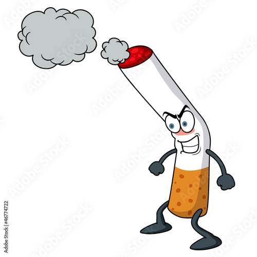 illustration of cartoon cigarette character with smoke