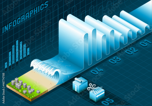 marine info graphic set elements with wave and city