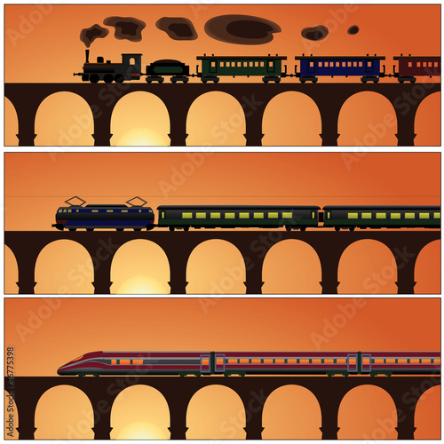 train at sunset on the bridge