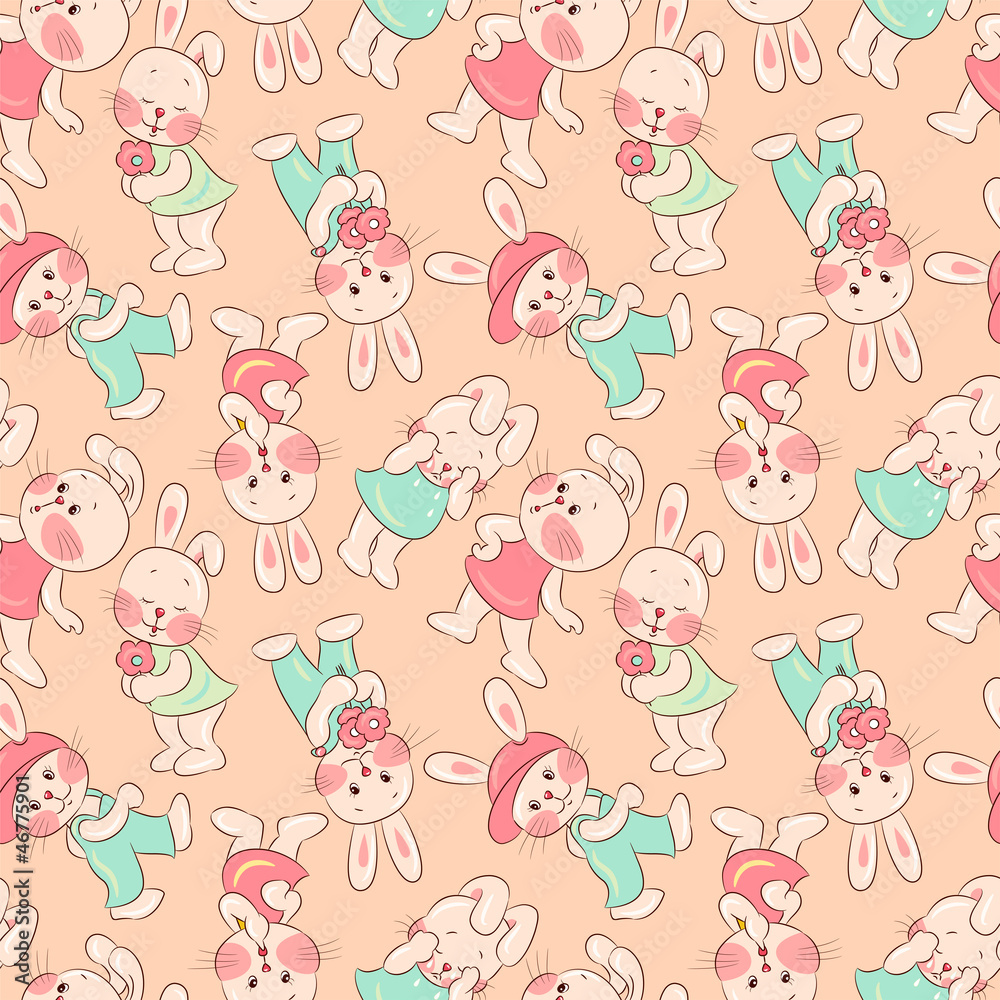 Seamless pattern - rabbits.