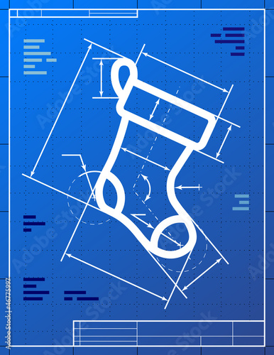 Blueprint drawing of christmas stocking. Vector illustration