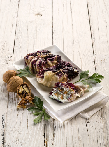 chicory stuffed with ricotta parsley and nuts,vegetarian food