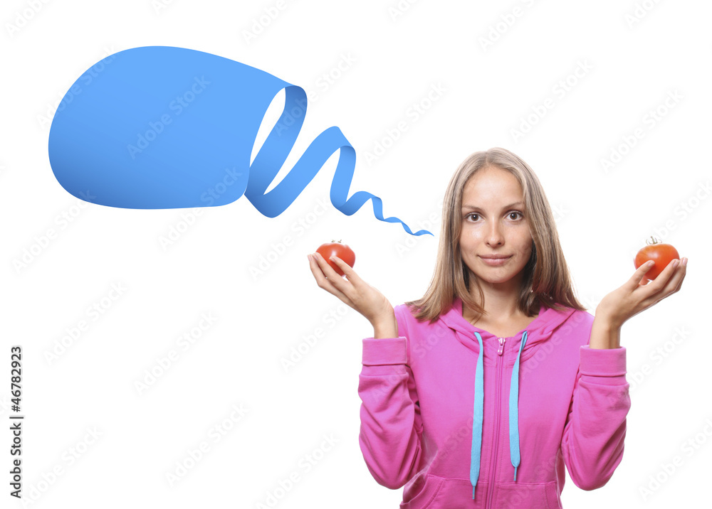 Naklejka premium Woman with tomatoes, isolated on white