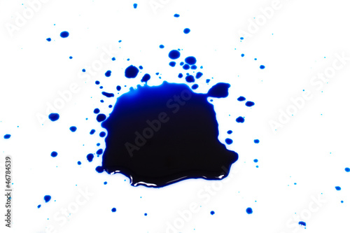 Blue ink drops on a white background.