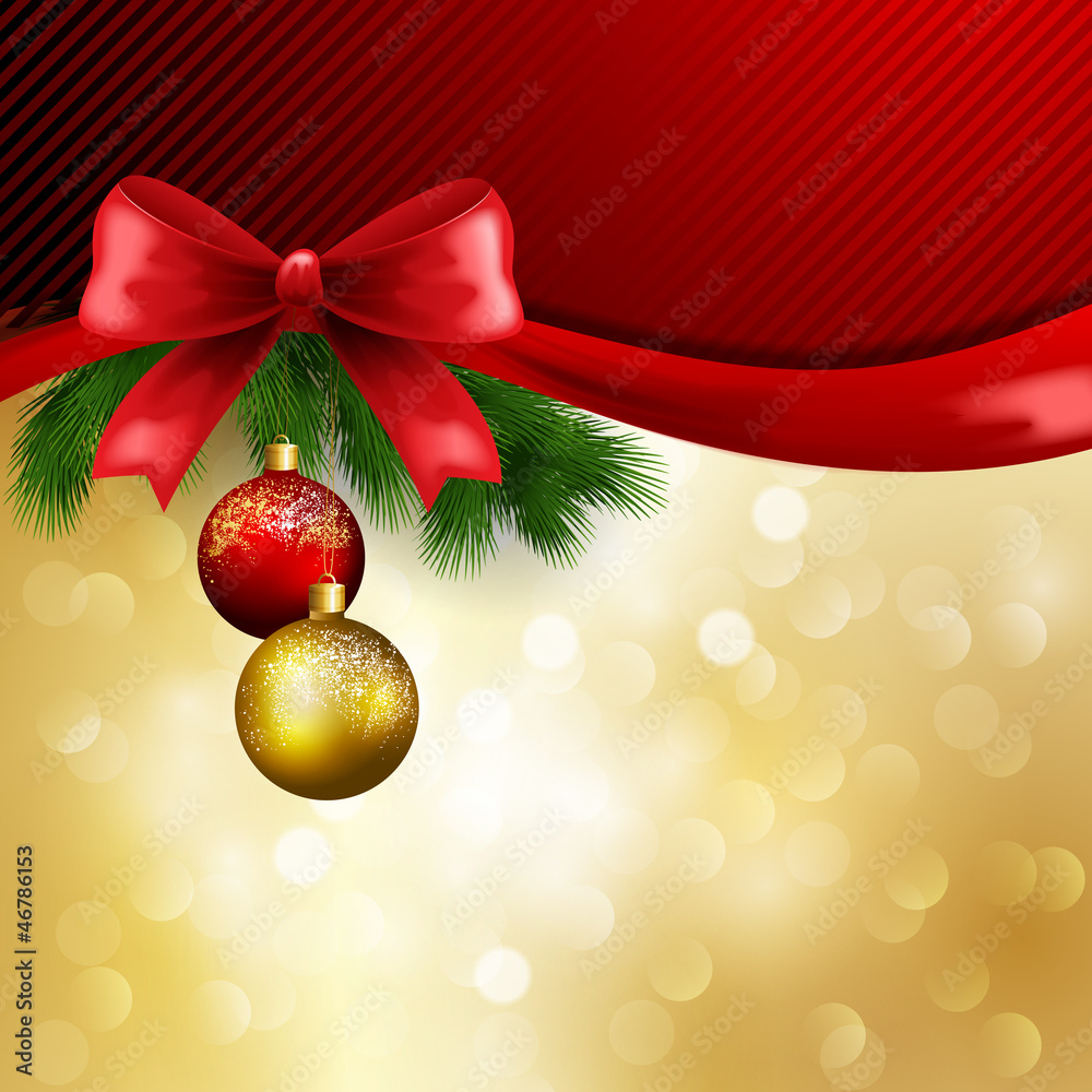 Christmas card with balls and pine Christmas card with balls and pine