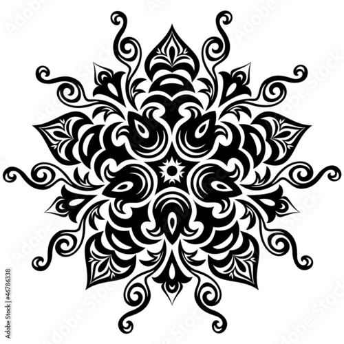 Kaleidoscopic floral pattern. Mandala in black and white