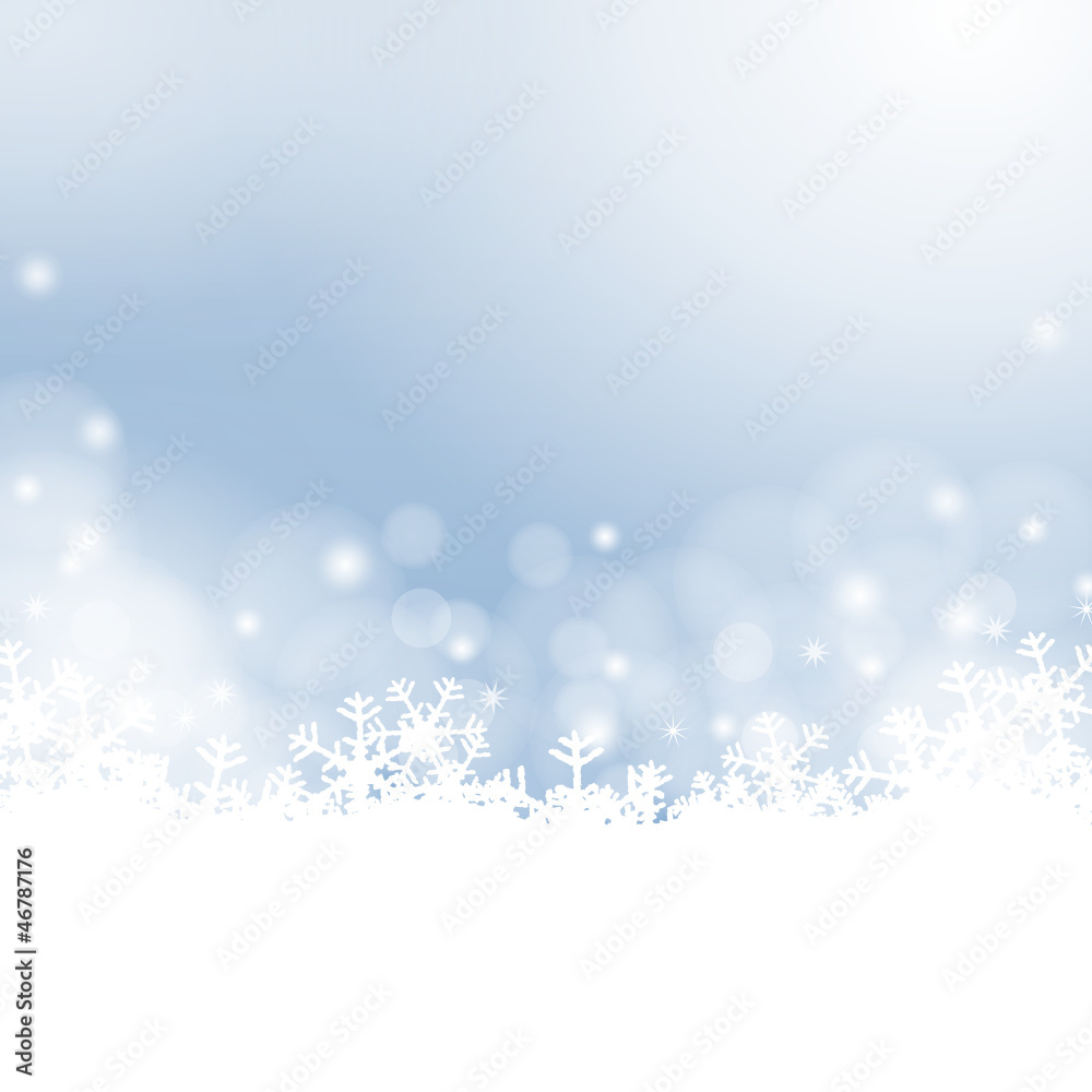 blue winter background - snowflakes and lights