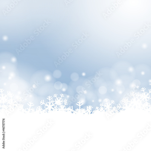 blue winter background - snowflakes and lights
