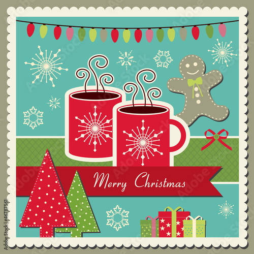 Vector scrapbook Christmas card with hot chocolate