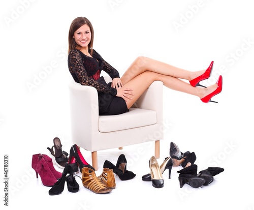 Woman with her many shoes
