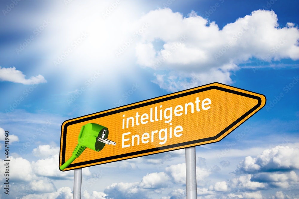Wegweiser mit Stromstecker und Intelligente Energie Wegweiser mit Stromstecker und Intelligente Energie