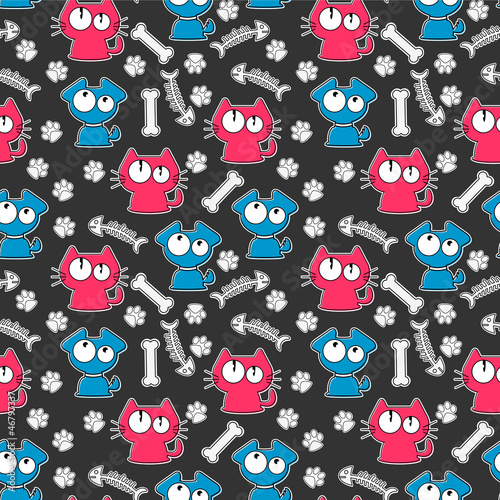 Seamless pattern with funny cats and dogs
