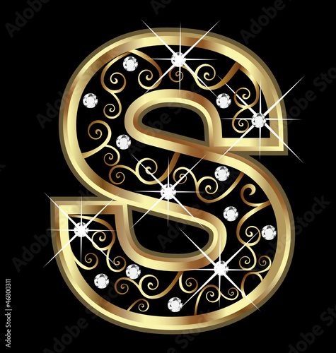 S gold letter with swirly ornaments
