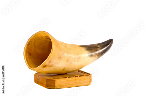 handmade cow horn vase isolated on white