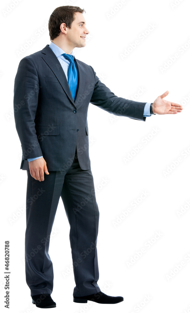 Business man giving hand for handshake, isolated Business man giving hand for handshake, isolated