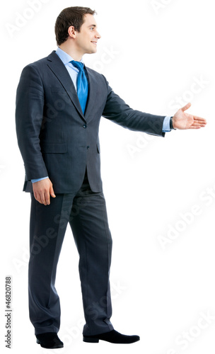 Business man giving hand for handshake, isolated