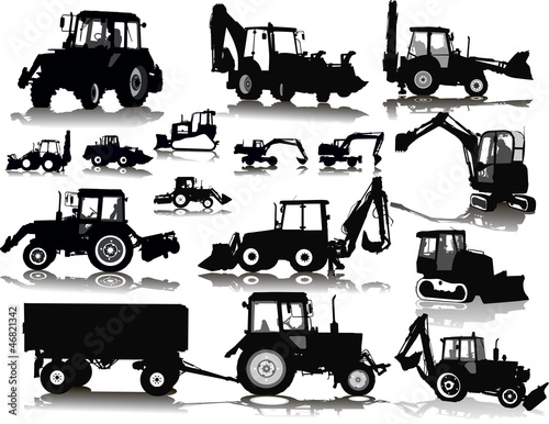 Set of 15 (fifteen) silhouettes of a tractors of road service