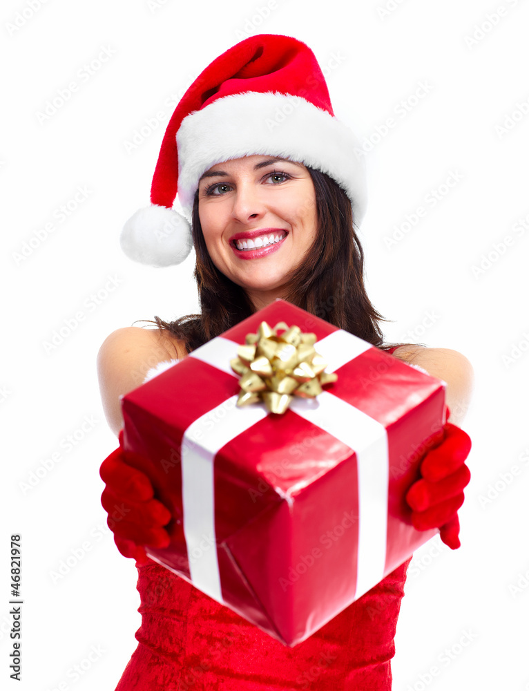 Santa helper Christmas girl with a present. Santa helper Christmas girl with a present.
