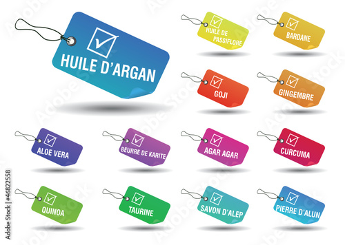Etiquettes bienfait produits santé beauté