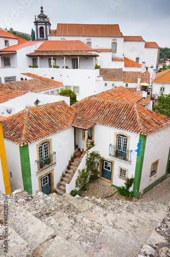 View of Obidos from fortified wall in cloudy day