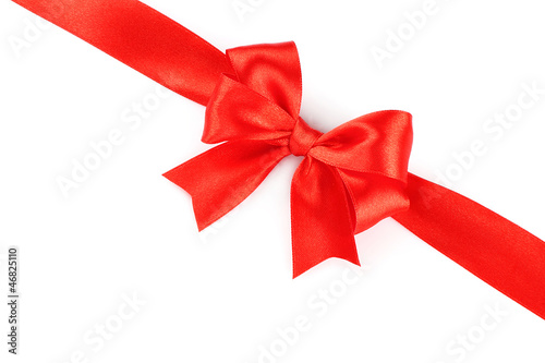 Big red holiday bow on white background