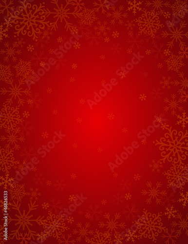 red background with frame of snowflakes, vector