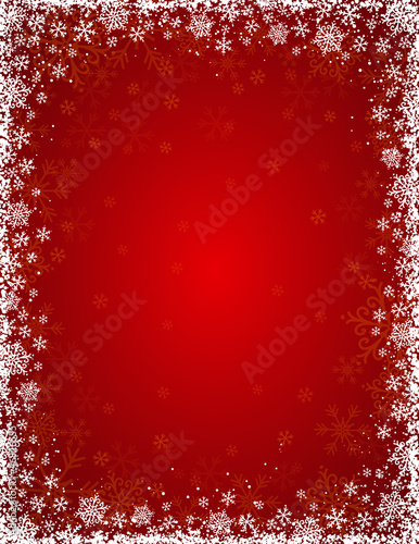 red background with frame of snowflakes, vector