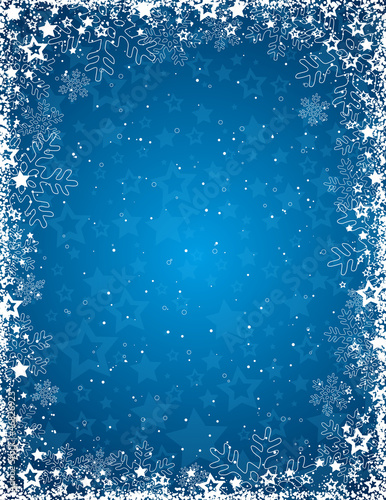 blue background with frame of snowflakes, vector