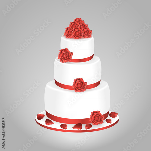 Wedding cake with red roses
