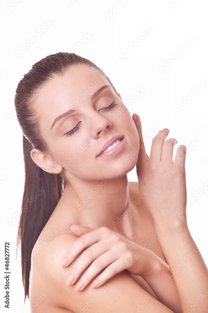 closeup face woman with healthy clean skin and closed eyes closeup face woman with healthy clean skin and closed eyes